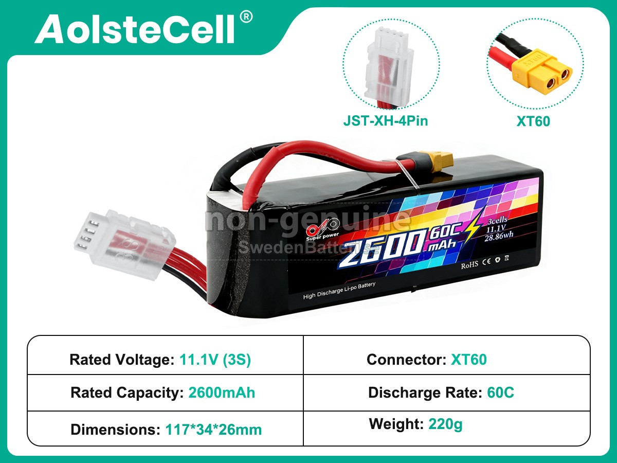 batteri till AolsteCell 11.1V 2600MAH 60C XT60 JST-XH 4P