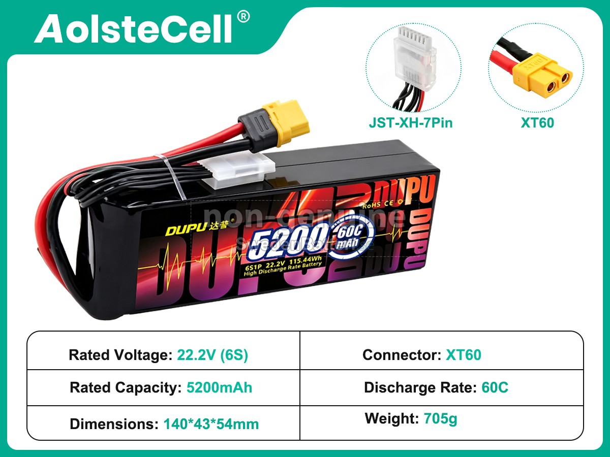 batteri till AolsteCell 22.2V 5200MAH 60C XT60 JST-XH 7P