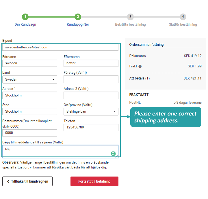 lägg till leveransadress