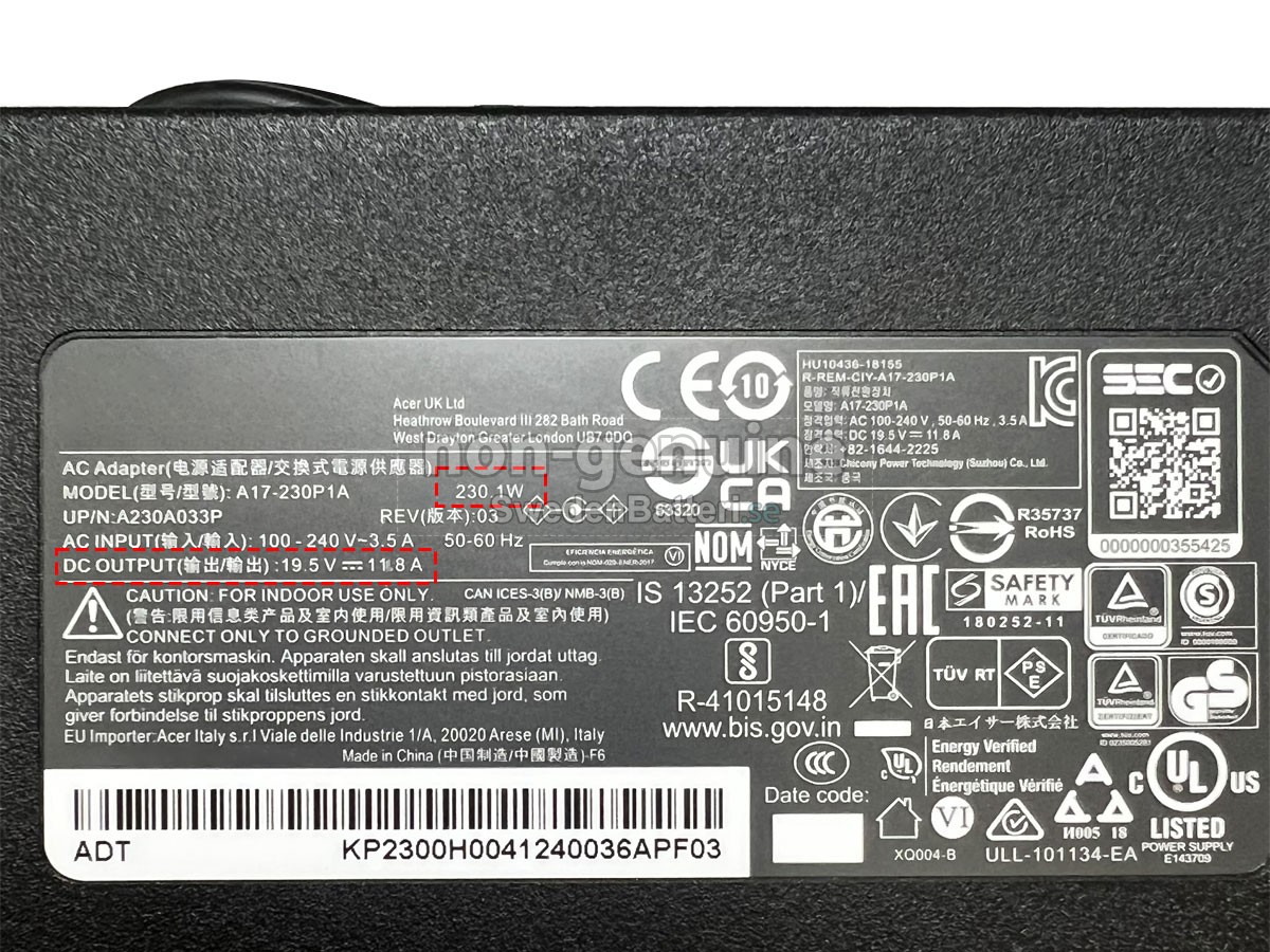 Chicony 230W 19.5V 11.8A Laddare Nätadaper