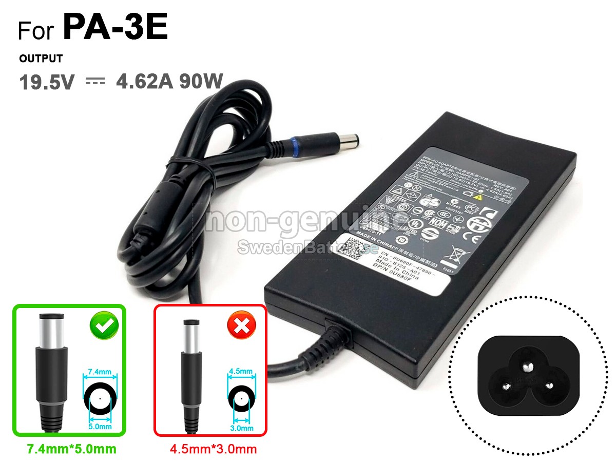 Dell 90W 19.5V-4.62A BLACK Laddare Nätadaper