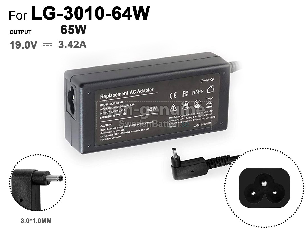 LG 65W 19V 3.42A 3.0*1.0MM Laddare Nätadaper