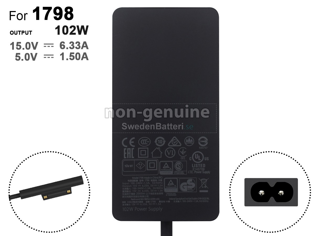 Microsoft 15V 6.33A 102W Laddare Nätadaper